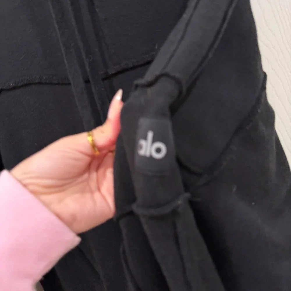Alo‎ Yoga Black Deconstructed Raw Seam Hoodie Sweatshirt Small W1354R